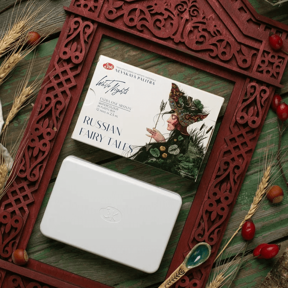 Краски акварельные "Белые ночи Русские сказки", набор 12 цветов, кюветы - 11