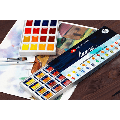 Краски акварельные "Ладога", набор 24 цветов, кюветы - 8