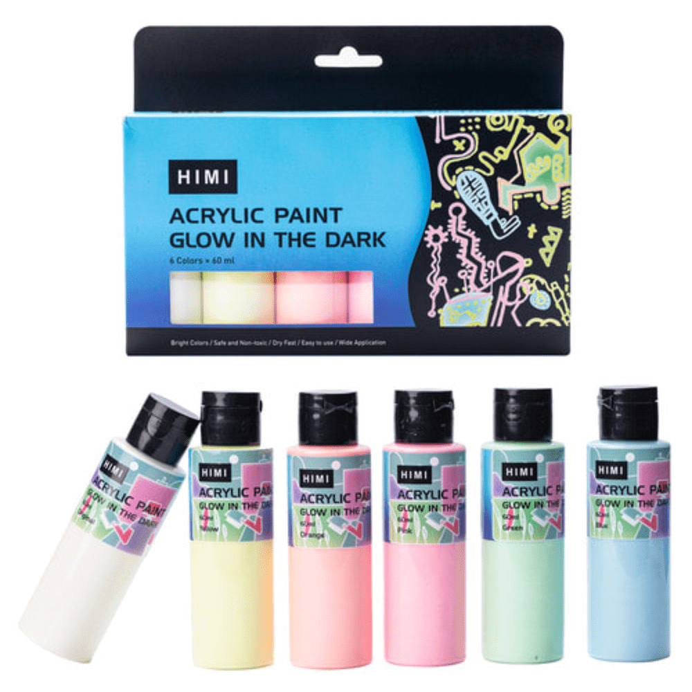 Краски акриловые "Himi", 6 цветов, светящиеся в темноте, флаконы - 2