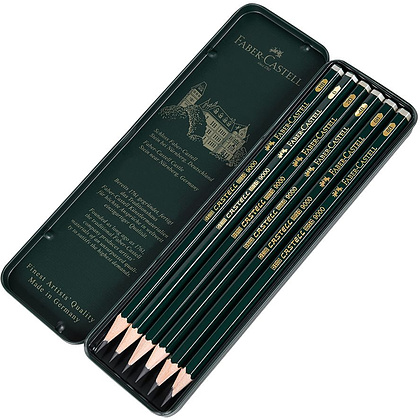 Набор карандашей чернографитных "Castell 9000", HB-8B, 6 шт., в металлической коробке - 2