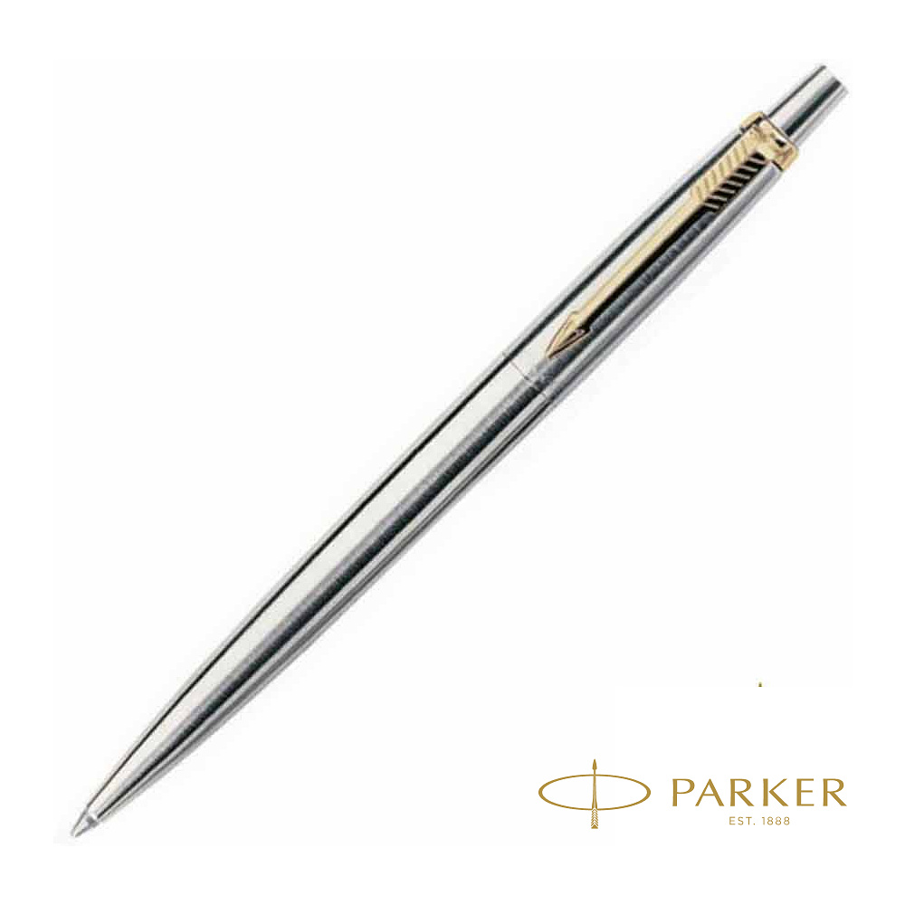 Ручка шариковая автоматическая "Parker Jotter Stainless Steel GT", 0.7 мм, серебристый, золотистый, стерж. синий