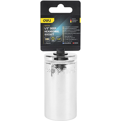 Головка торцевая шестигранная Deli YS EDQ4330 1/2", 30 мм, глубокая, серебристый