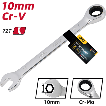 Ключ комбинированный Deli YS EDL34110, 10 мм, с трещоткой, 72 зуба - 6