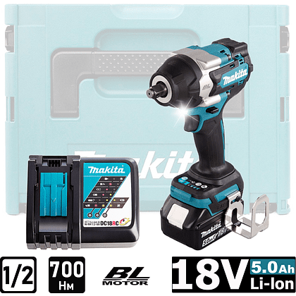 Аккумуляторный гайковерт MAKITA DTW700RT1J, 18 В, 700 Нм, 1/2", 5.0Ачx2, MakPac 2