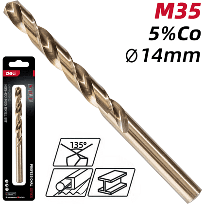 Сверло по металлу Deli RS EDH-MHZ140-E2, 14.0 мм, DIN 338, HSCo 5% - 2