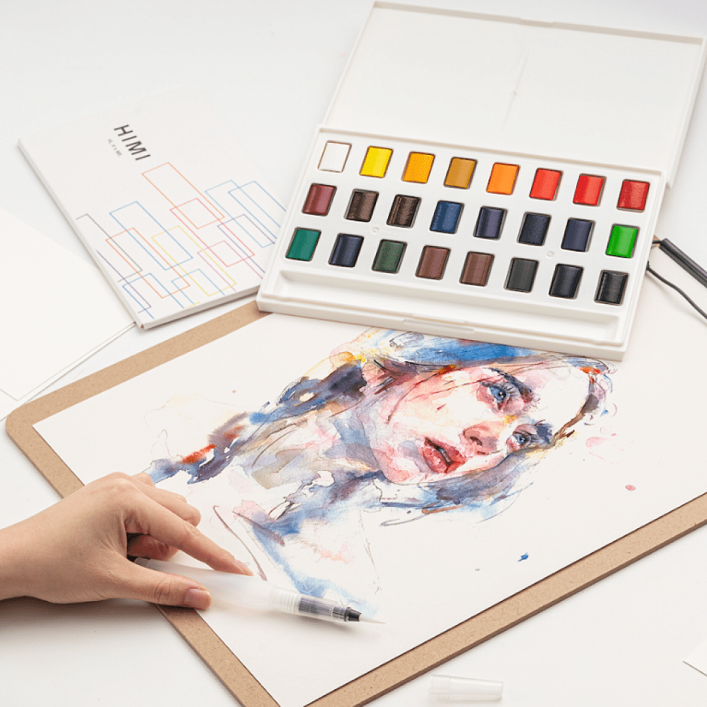 Набор для рисования акварелью "Himi New" (краски 36 цветов, кисть, блок для акварели), белый футляр - 4