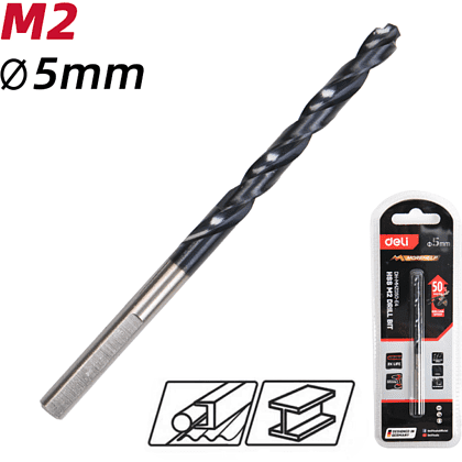 Сверло по металлу Deli RS EDH-MHZ050-E4, 5.0 мм, DIN 338, HSS-TiN - 3