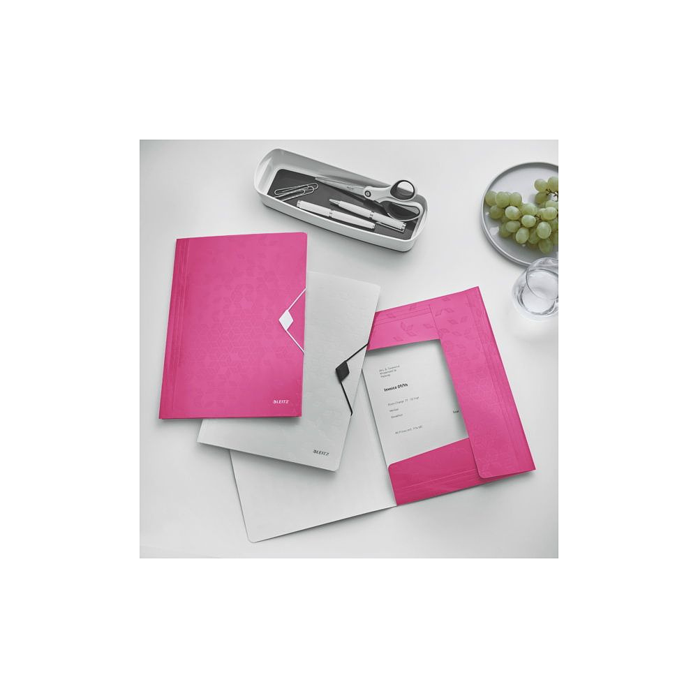 Папка на резинках "Leitz Wow", A4, 15 мм, пластик, розовый - 4