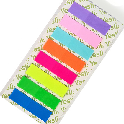 Закладки пластиковые "Yesli:", 12х45 мм, 8 цветов х 20 шт., ассорти неон - 2
