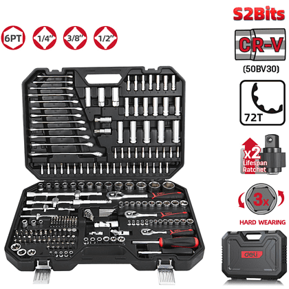 Набор инструмента 1/4", 3/8", 1/2" Deli RS EDQ45216, 216 предметов - 9