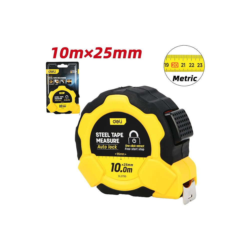 Рулетка Deli YS EDL3799, 10 м х 25 мм, желтый, черный - 2