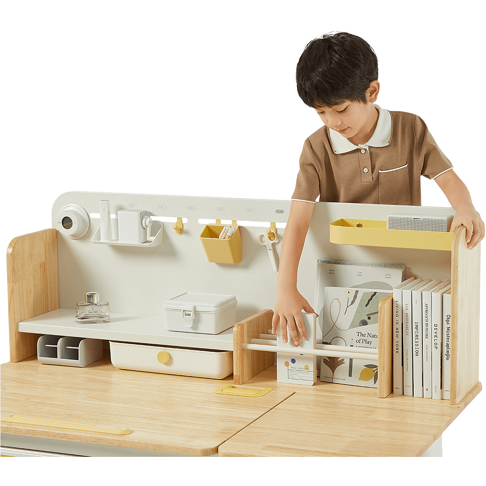 Стол Ergosmart регулируемый Galleon, 1200х700х(520-760) мм, гевея беленая, с книжной полкой - 24