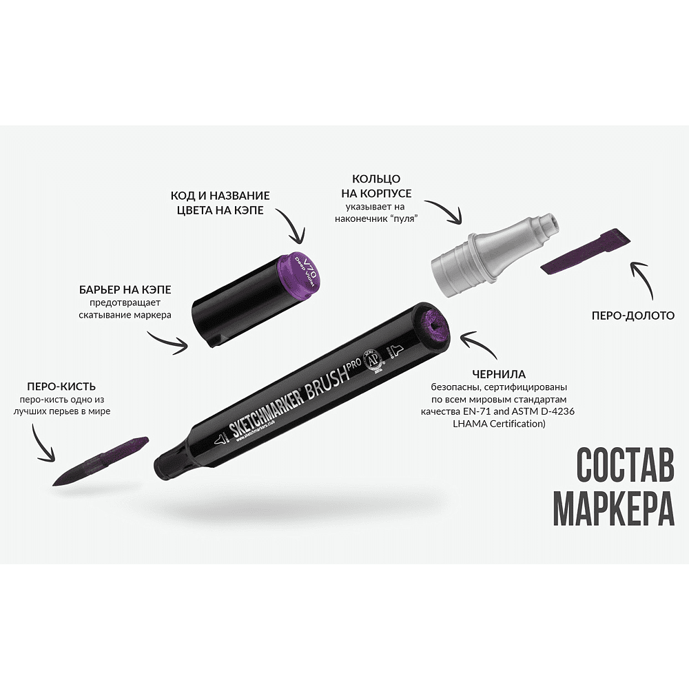 Маркер перманентный двусторонний "Sketchmarker Brush", R11 сланец - 7