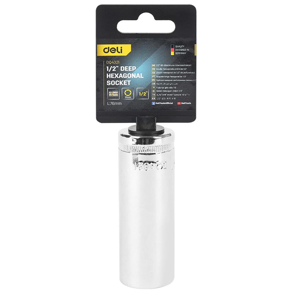 Головка торцевая шестигранная Deli YS EDQ4321 1/2", 21 мм, глубокая, серебристый