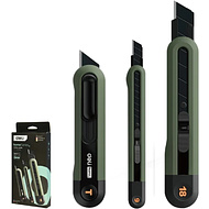 Набор ножей строительных Deli HSEHT4003L, 3 шт (ножи 9мм/18мм/трапеция), Soft Touch, зеленый