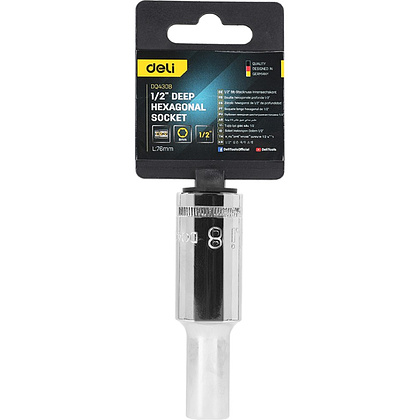 Головка торцевая шестигранная Deli YS EDQ4308 1/2", 8 мм, глубокая, серебристый