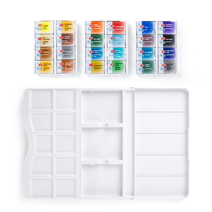 Краски акварельные "Белые ночи Путешествия", набор 24 цвета, кюветы - 2