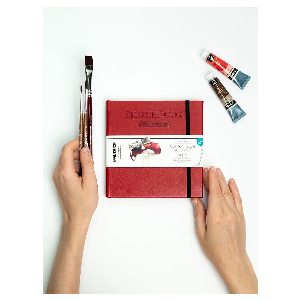 Скетчбук для акварели "Малевичъ", 14.5x14.5 см, 200 г/м2, 30 листов, красный - 11