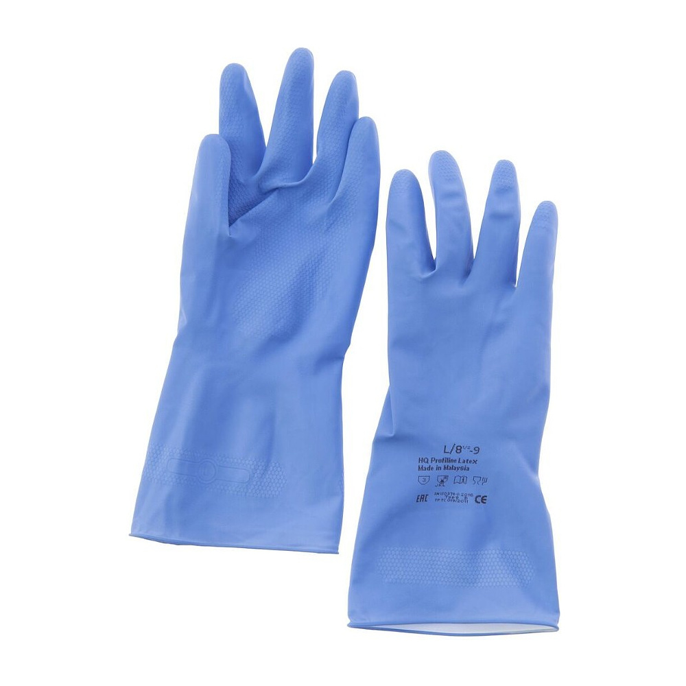 Перчатки латексные HQ Profiline, р-р L, с х/б покрытием, синий - 8