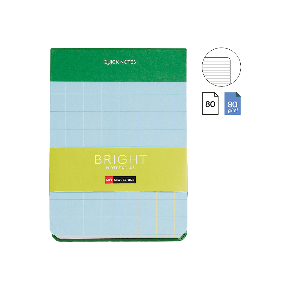 Блокнот "Bright", А5, 135х191 мм, 80 листов, линейка, зеленый, голубой - 3
