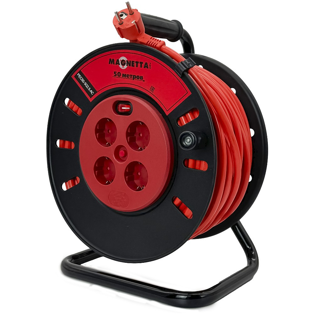 Удлинитель Magnetta PEC50-3G2.5-AC, 50 м, катушка (4 роз., 2,5 мм, 5,5 кВт, защита от перегрузки)
