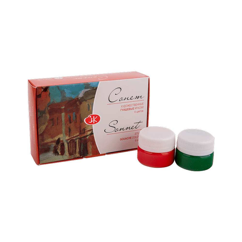 Краски гуашевые "Сонет", набор 6 цветов, 20 мл, банки