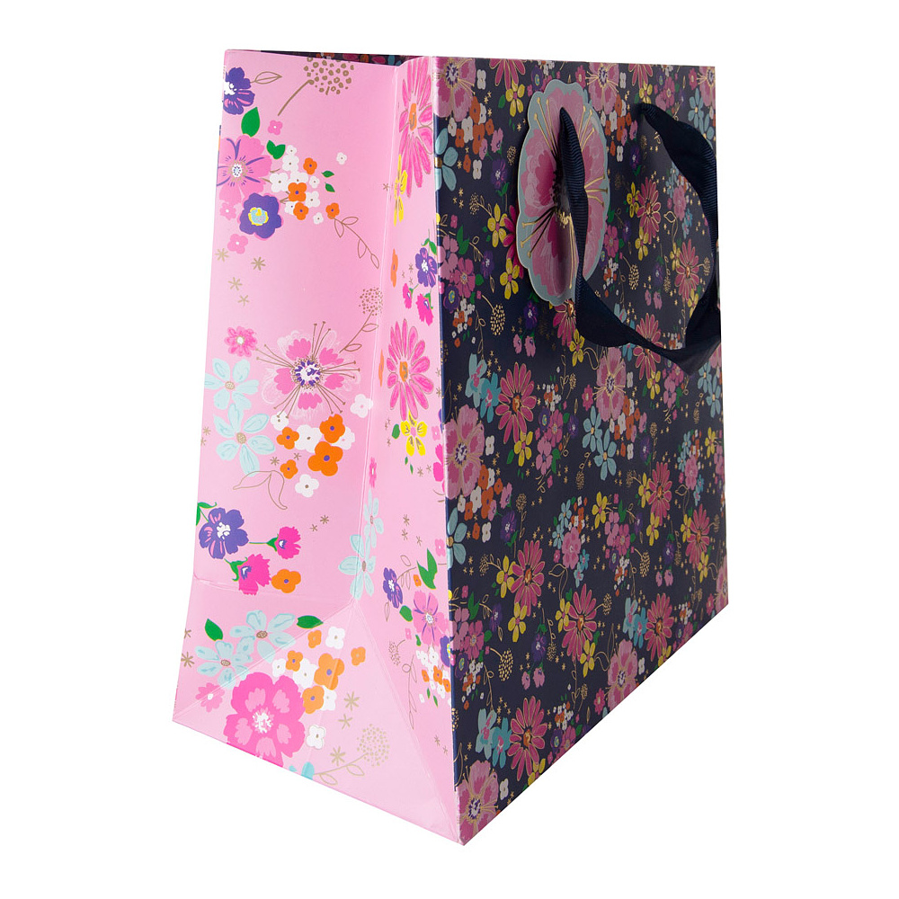 Пакет бумажный подарочный "Navy floral", 25.3x12.5x25.3 см, разноцветный - 5