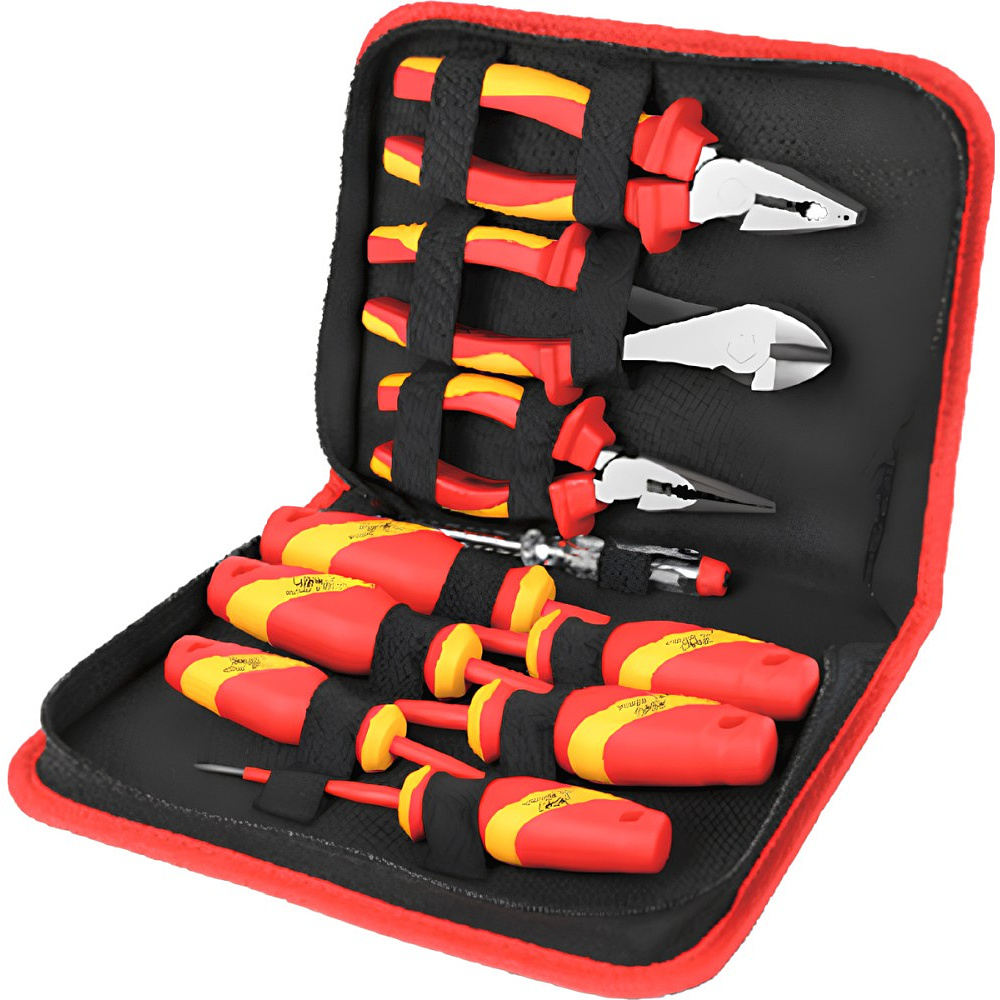 Набор ручного инструмента "Deli", диэлектрический, 10 предметов, сумка, красный, желтый