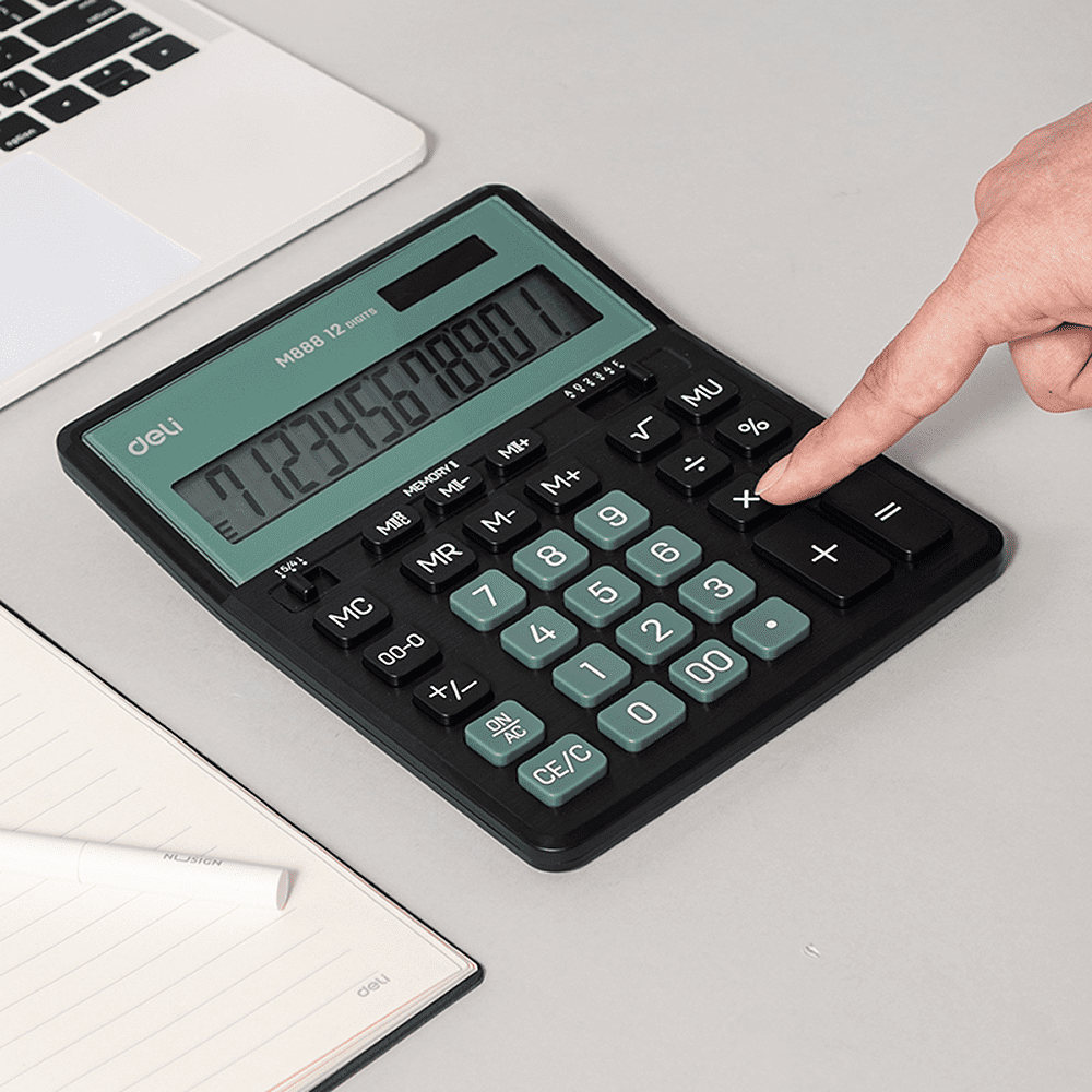 Калькулятор настольный EM888A Deli, 12-разрядный, черный, пластик, зеленый  - 2