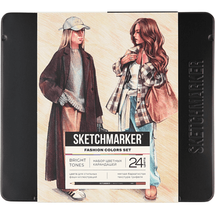 Набор карандашей цветных "Sketchmarker Мода", 24 цвета, в металлической коробке