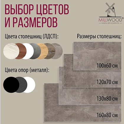 Стол Millwood Сеул, 1300х800 мм, бетон, черный - 10