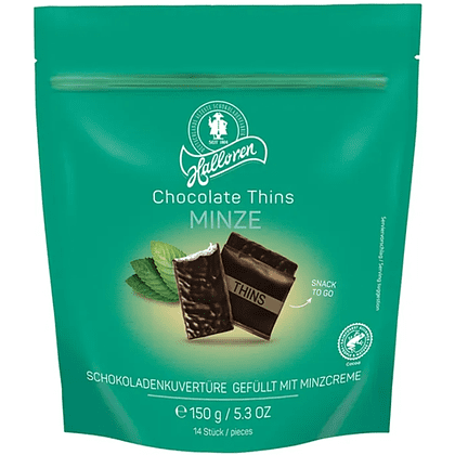 Шоколад темный "Halloren. Thins Mints", 150 гр, с мятной начинкой