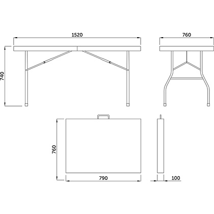 Стол складной 1520х760х740 мм, пластик, белый - 9