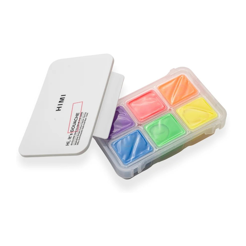Краски гуашевые "Himi Jelly Cup.Glow in the dark. Bright color", набор 6 цветов, 23 мл., кювета, пластиковый футляр - 4
