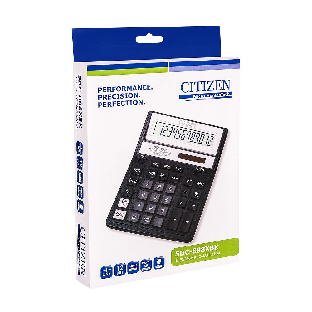 Калькулятор настольный Citizen "SDC-888XBK WB", 12-разрядный, черный металлик - 2