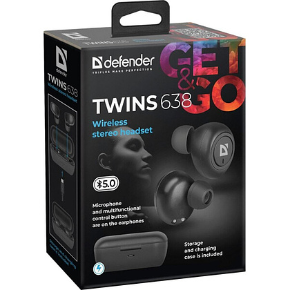 Наушники беспроводные Defender "Twins 638", Bluetooth, черный - 5