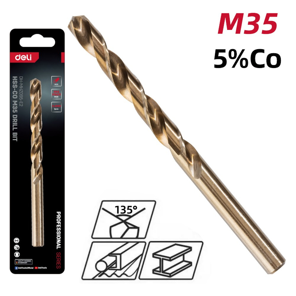 Сверло по металлу Deli RS EDH-MHZ095-E2, 9.5 мм, DIN 338, HSCo 5% - 2