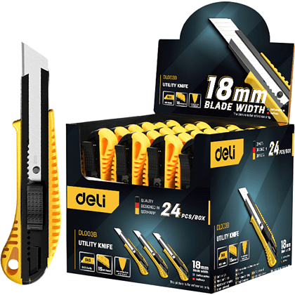Нож универсальный "Deli DL003B", 18 мм, усиленный, 24 штуки в упаковке