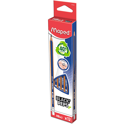 Карандаш простой "Black Peps" HB, с ластиком, синий, оранжевый - 2