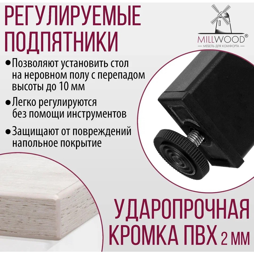 Стол Millwood Сеул, 1200х700 мм, дуб белый крафт, черный - 8