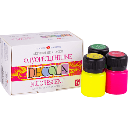 Краска акриловая флуоресцентная "Декола", набор 6 цветов, 20 мл, банки - 2