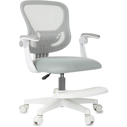 Кресло детское Бюрократ Burokids 3, сетка, ткань, пластик, корпус белый, подставка для ног, серый