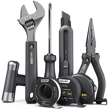 Набор ручного инструмента Deli HS, 8 предметов, Soft Touch, черный