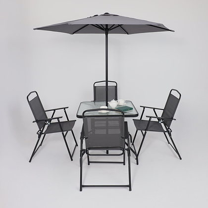 Комплект мебели садовой AksHome PICNIC (стол 1шт, 4 кресла, зонт 1шт), серый, черный - 11