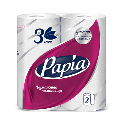 Бумажные полотенца Papia в рулонах, 10,8 м, 3 слоя, 2 рулона
