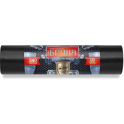 Мешки для мусора Ромашка Броня, 240 л, ПВД, 60 мкм, 100х130 см, 10 шт/рулон, черный