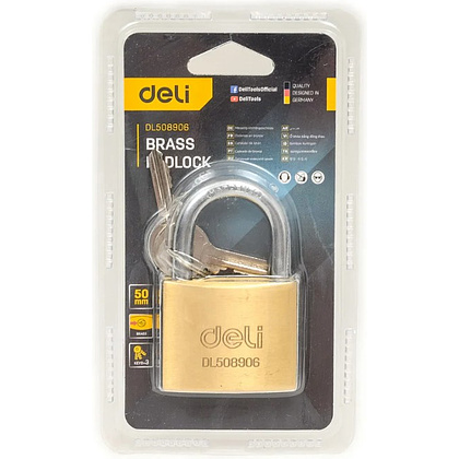 Замок навесной Deli YS EDL508906, 50 мм, 3 ключа, автомат, латунь - 3