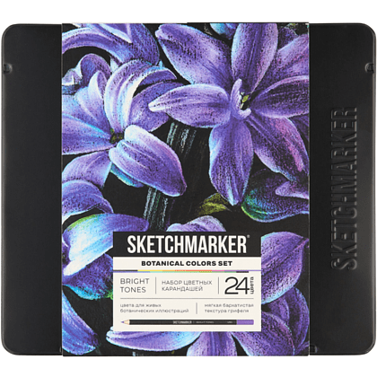Набор карандашей цветных "Sketchmarker Ботаника", 24 цвета, в металлической коробке