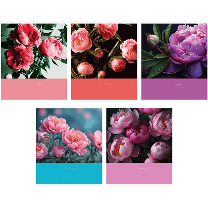 Тетрадь "Цветочный сад", А5, 48 листов, клетка, скоба сбоку, ассорти