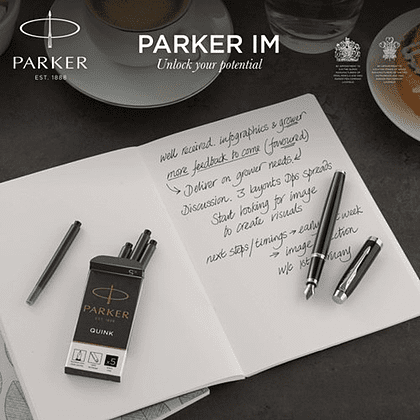 Ручка перьевая Parker "IM Black Lacquer CT", M, металлическая, подарочная упаковка, черный, патрон черный - 7
